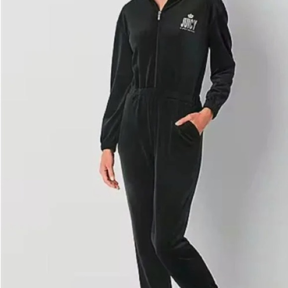 Juicy Couture Pants - Juicy Couture Black Velour Hooded Jumpsuit